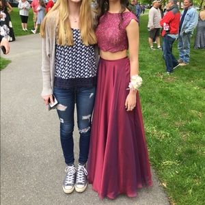 Mulberry pink two piece prom dress